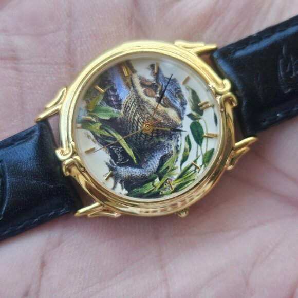 Accessories - Wildlife Collection Wristwatch Analog Quartz Watch Black Genuine Leather Strap